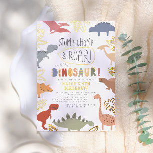 Folie geprägt   Brüll! Dinosaurier-Jungen-Geburtst Folieneinladung