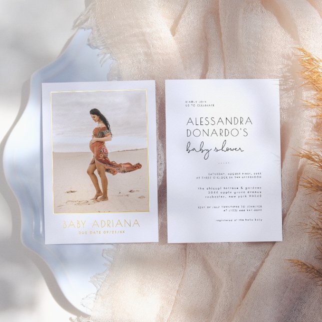 Folie gepresst | Boho Pregnancy Foto Babydusche Folieneinladung (Von Creator hochgeladen)