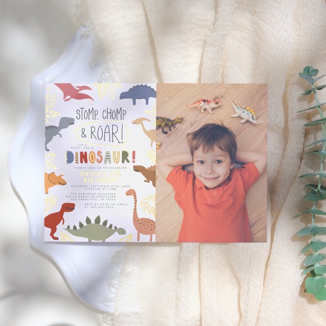 Folie gepresst | Dinosaurier Foto Boy Birthday Par Folieneinladung (Von Creator hochgeladen)