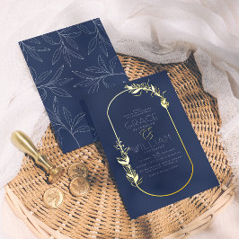 Folie gepresst | Navy Blue Botanical Frame Wedding Folieneinladung