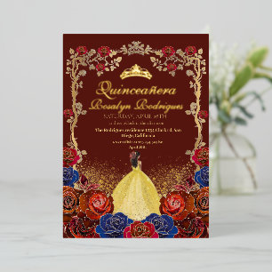 Folie Gold und Rot Luxus Quinceanera Folieneinladung