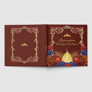 Folie Gold und Rot Luxus Quinceanera Gästebuch