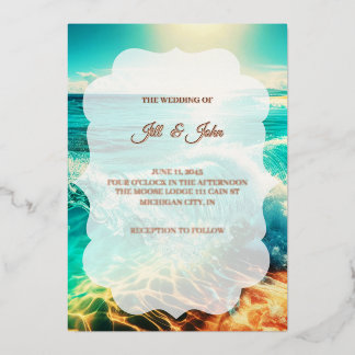 Folie Hochzeitseinladung Tropischer Strand Rosen G Folieneinladung