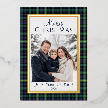 Folie Navy Grün Karierter Familienfoto Weihnachtsk