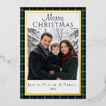 Folie Navy Grün Kariertes Familienfoto Weihnachtsk