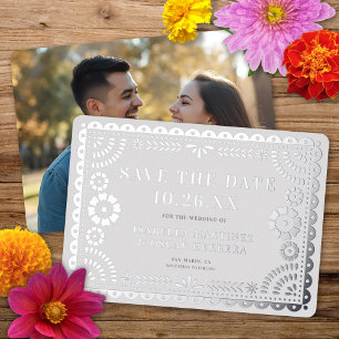 Folie Papel Picado Foto Hochzeit Save The Date Kar Folieneinladung