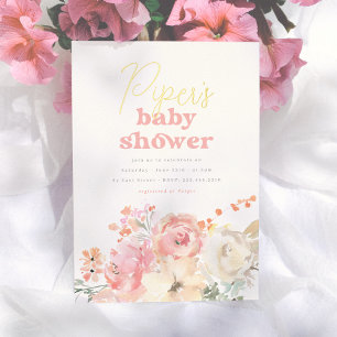 Folie Retro Blumen Mädchen Baby-Party Folieneinladung