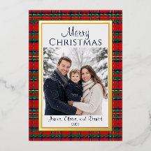 Folie Rot Grün Kariertes Familienfoto Weihnachtska