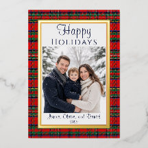 Folie Rot Kariert Familienfoto Weihnachtskarte