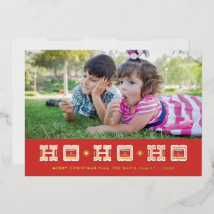 Folie-Typografische Ho Ho Ho-Weihnachtskarte - Rot Folieneinladung