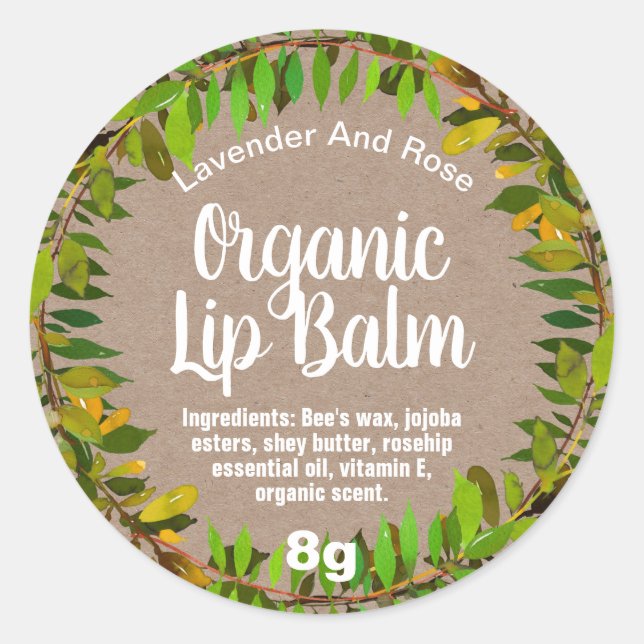 Folien Blätter Kraft Bio Lip Balm Pot Labels Runder Aufkleber (Vorderseite)