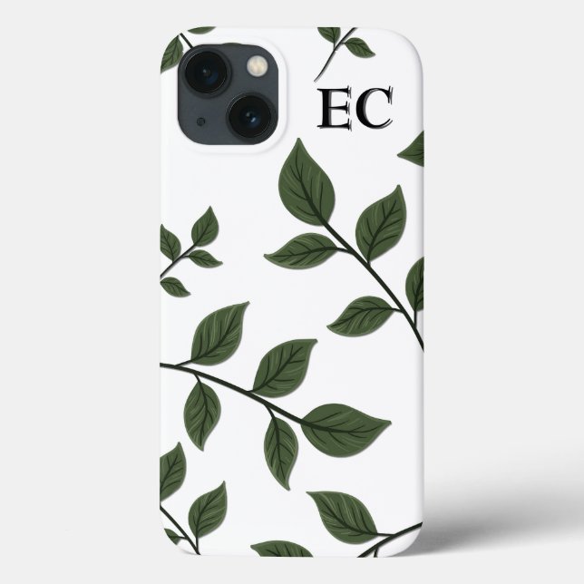 Folien für Monogramme mit grünen Blätter Case-Mate iPhone Hülle (Rückseite)