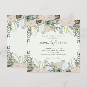 Folien und Blüten   Light Green Wedding Einladung