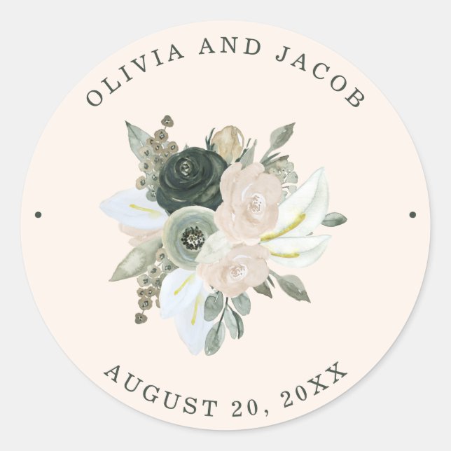 Folien und Blüten | Rosa Hochzeit Runder Aufkleber (Vorderseite)
