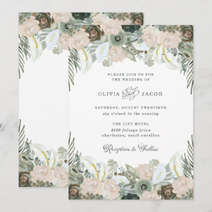 Folien und Blüten   Sage Green Wedding Einladung