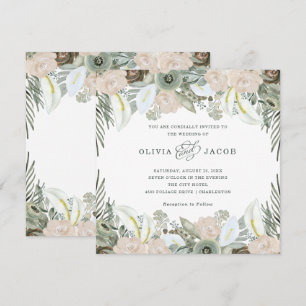 Folien und Blüten   Sage Green Wedding Einladung