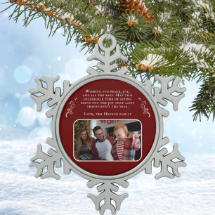 Folies wünscht Family Foto Red Christmas Schneeflocken Zinn-Ornament