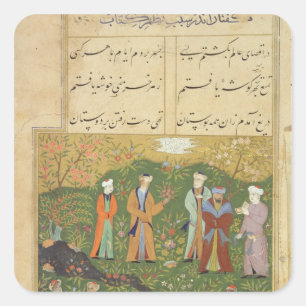 Folio 39, a-Gartenszene, vom 'Bustan von Sa'd Quadratischer Aufkleber