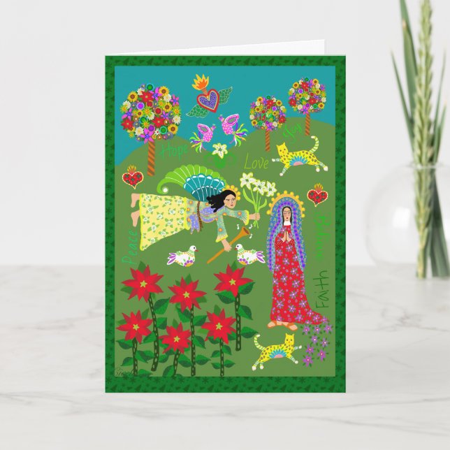 Folk Art Angel Gabriel und die Jungfrau Mary Karte (Vorderseite)