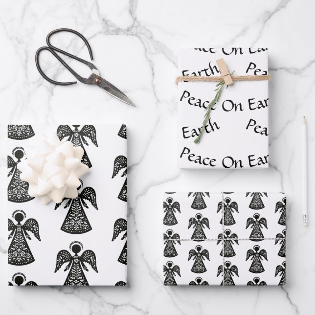 Folk Art Angel Muster Geschenkpapier Set (Vorderseite)