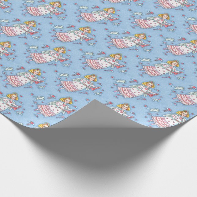 FOLK ART ANGEL OF HEARTS WRAPPING PAPIER GESCHENKPAPIER (Ecke)