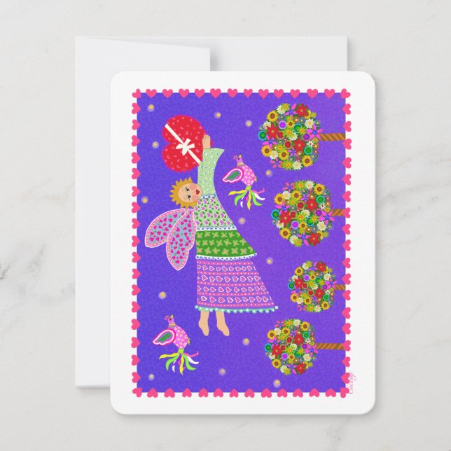 Folk Art Angel Valentine 4.5x5.5 Carte Appartement (Devant)