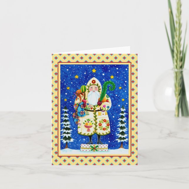 FOLK ART BALTIMORE QUILT VATER CHRISTMAS Leere Karte (Vorderseite)