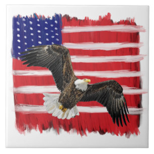 Folk Art bemalt Flag und Adler Fliese