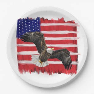 Folk Art bemalt Flag und Adler Pappteller