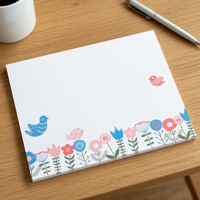 Folk Art Birds and Flowers Notepad Notizblock (Von Creator hochgeladen)