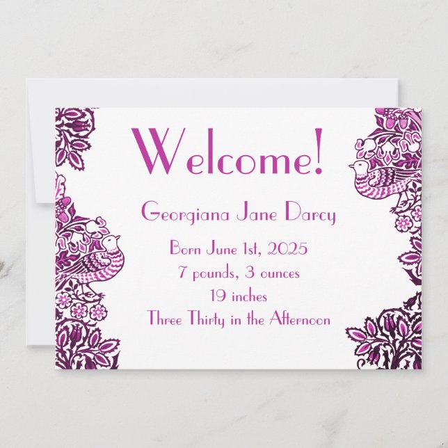 Folk Art Birds Blume Acorns Blue Einladung (Vorderseite)