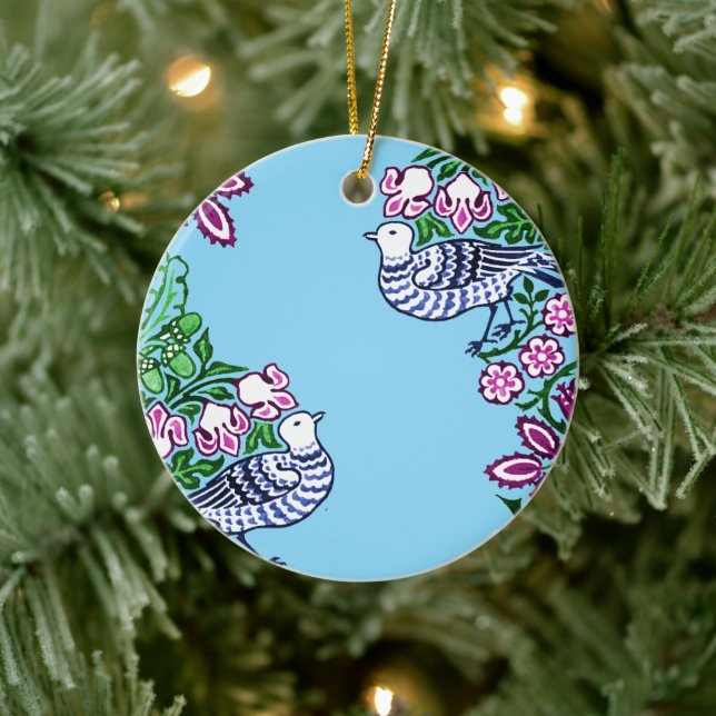 Folk Art Birds Blume Acorns Keramik Ornament (Baum)