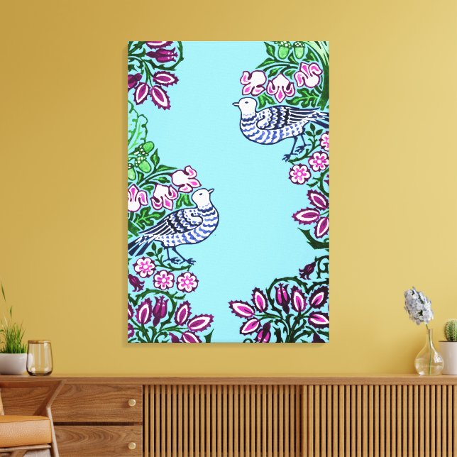 Folk Art Birds Blume Acorns Leinwanddruck (Insitu (Wohnzimmer))
