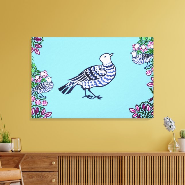 Folk Art Birds Blume Acorns Leinwanddruck (Insitu (Wohnzimmer))