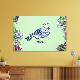 Folk Art Birds Blume Acorns Leinwanddruck