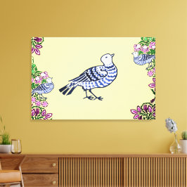 Folk Art Birds Blume Acorns Leinwanddruck