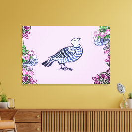 Folk Art Birds Blume Acorns Leinwanddruck