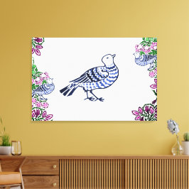 Folk Art Birds Blume Acorns Leinwanddruck
