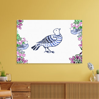 Folk Art Birds Blume Acorns Leinwanddruck