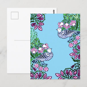 Folk Art Birds Blume Acorns Postkarte