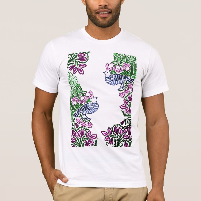 Folk Art Birds Blume Acorns T-Shirt (Vorderseite)