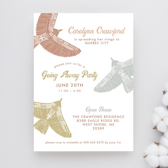 Folk Art Birds Open House geht weg Party Einladung (Von Creator hochgeladen)