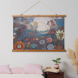 Folk Art Blume Landschaft Wand hängen Wandteppich Mit Holzrahmen