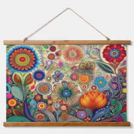 Folk Art Blume Mauer hängen Wandteppich Mit Holzrahmen