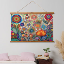 Folk Art Blume Mauer hängen Wandteppich Mit Holzrahmen