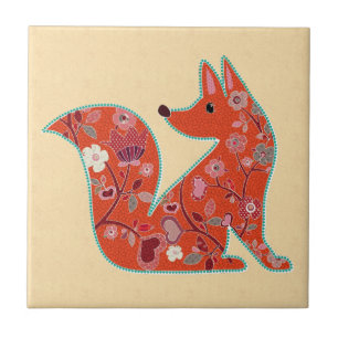 Folk Art Blume Pattern Fox Fliese