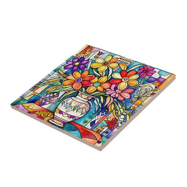 Folk Art Bouquet Keramik Tile Fliese (Seite)