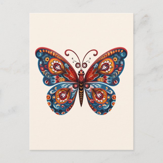 Folk Art Butterfly Postkarte (Vorderseite)