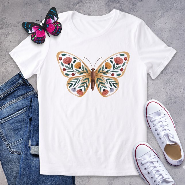 Folk Art Butterfly Shirt mit floralen Flügen (Von Creator hochgeladen)