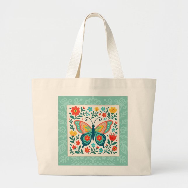 Folk Art Butterfly Tote Bag Jumbo Stoffbeutel (Vorne)
